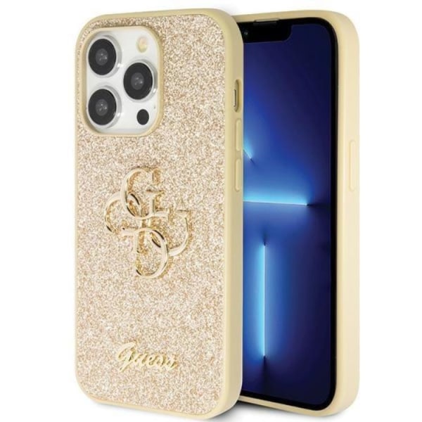 Guess iPhone 14 Pro Mobilskal Glitter Script Big - Guld