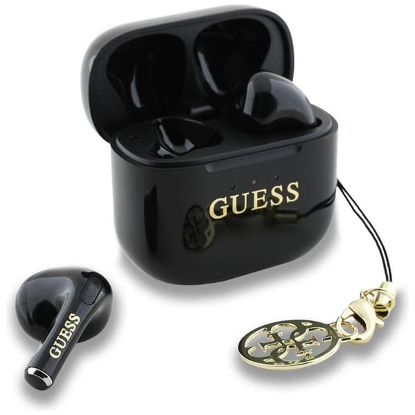 Guess TWS In-Ear Hörlurar Glossy Effect Printed Logo & Charm - Svart Black