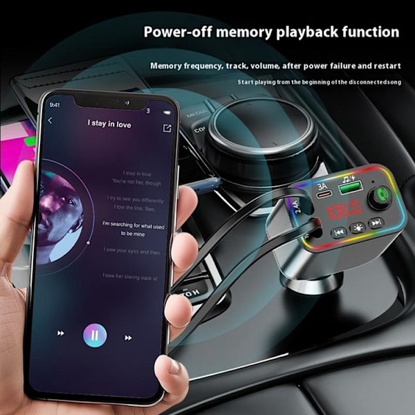 Billaddare med Infällbart USB-C/Lightning Kabel FM Transmitter Svart