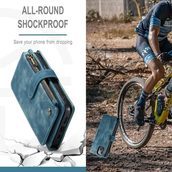 CASEME Konstläder Plånboksfodral för iPhone 13 med Rem och Kortfack - Grön