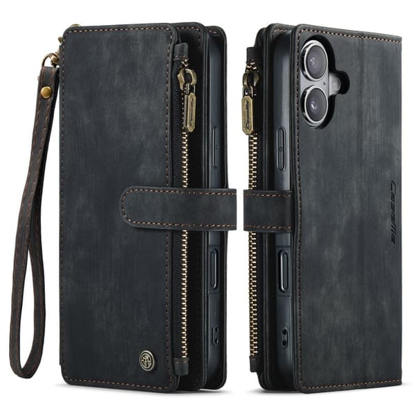 CASEME iPhone 17 Case Plånboksfodral Konstläder Svart