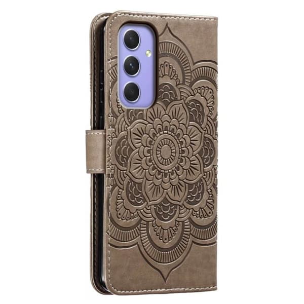 Samsung Galaxy S26 Plånboksfodral Konstläder Mandala Tryck - Grå