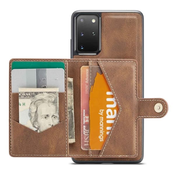 JEEHOOD Samsung Galaxy S20 Plus Plånboksfodral 2-i-1 Konstläder Brun