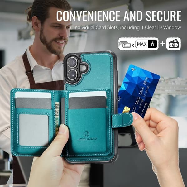 JEEHOOD J09 Mobilskal till iPhone 16 RFID Skydd Läder Grön