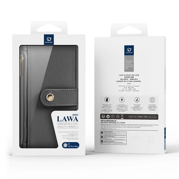 Dux Ducis iPhone 15 Pro Max Pung Taske Lawa Læder - Grå Grå