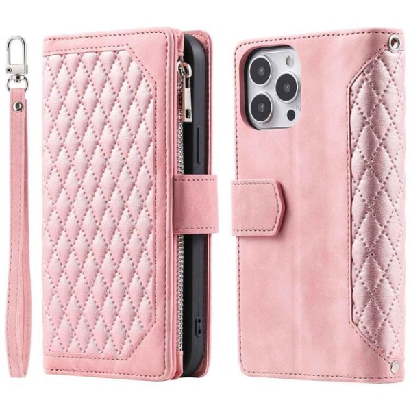 iPhone 14 Pro Max Wallet Cover Rhombus - Pink
