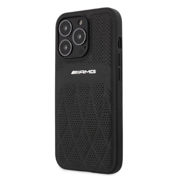 AMG iPhone 13 Pro/13 Nahkakotelo Curved Lines - Musta Black