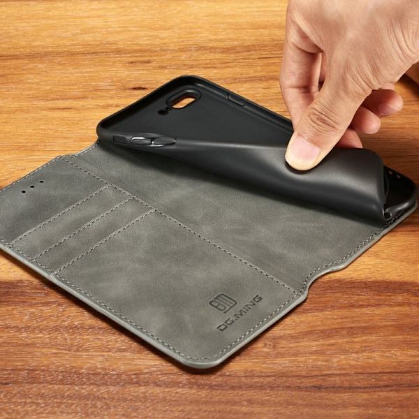 DG.MING Plånboksfodral Konstläder för iPhone 8 Plus - Grå