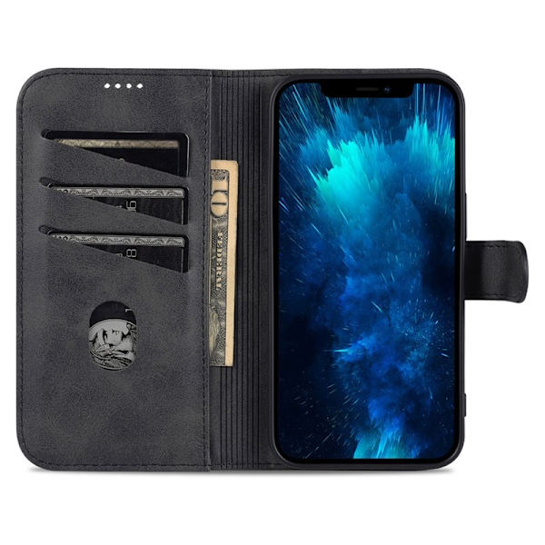AZNS iPhone 16 Pro Plånboksfodral Shockproof Konstläder - Svart