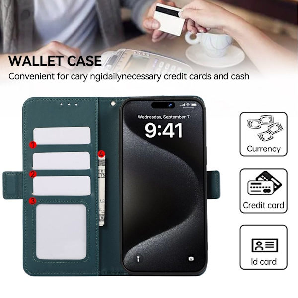 ABEEL iPhone 16 Pro Plånboksfodral Konstläder RFID-Skydd Grön