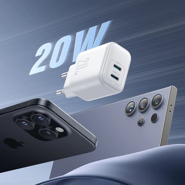 Joyroom Hurtigoplader 20W 2xUSB-C PD QC 3.0 - Hvid Vit