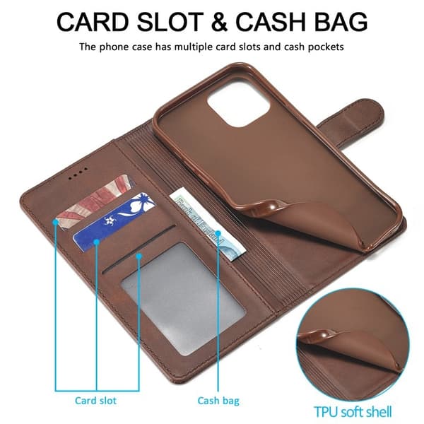 LC.IMEEKE Design Plånboksfodral i Konstläder - Brun - iPhone 13 Pro