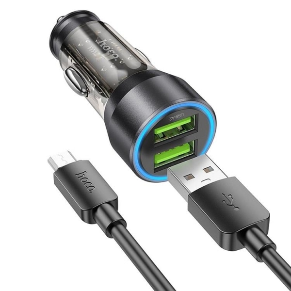 Hoco Billaddare 2x USB-A Med Kabel - Svart