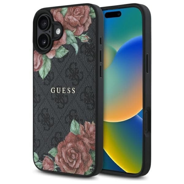 Guess telefonetui til iPhone 16 MagSafe 4G Blomsterprint - Sort Black