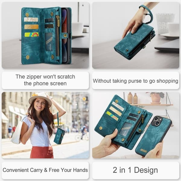 CASEME 008 iPhone 15 Plus Plånboksfodral Konstläder med Blå