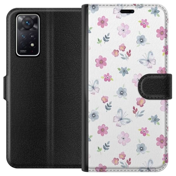 Pung Taske til Xiaomi Redmi Note 11 Pro 5G med blomster og sommerfugle