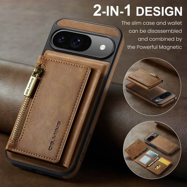 DG.MING M5 Series Mobilskal till Google Pixel 9 Pro Magnetiskt Konstläder Brun