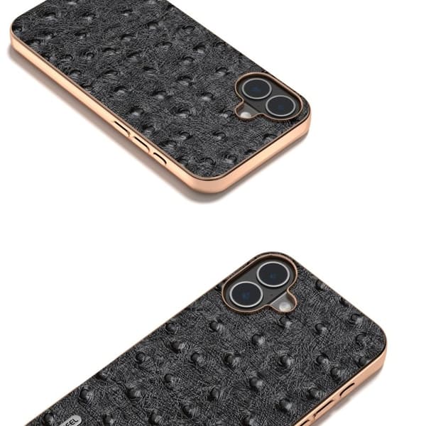 ABEEL Mobilskal till iPhone 16 Electroplating Edge Äkta Läder - Svart
