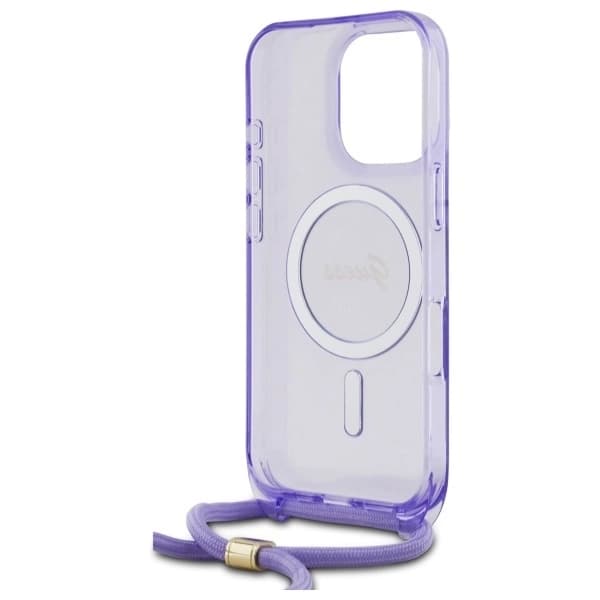 Guess Telefontaske til iPhone 16 Pro Max MagSafe Crossbody Cord Script - Lilla Lila