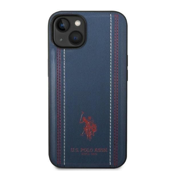 US Polo iPhone 14 Plus -kotelo nahkaompeleella - tummansininen Blå