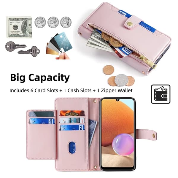 Galaxy A32 4G Plånboksfodral med Handledsrem Rosa