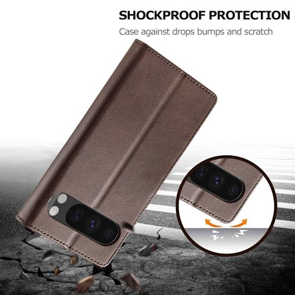 LC.IMEEKE Google Pixel 9 Pro Plånboksfodral Shockproof Konstläder - Brun