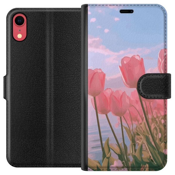 Plånboksfodral till Apple iPhone XR med Rosa Tulpaner
