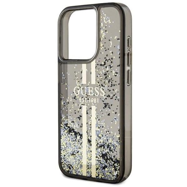Guess iPhone 15 Pro Mobilskal Liquid Glitter Gold Stripes Black