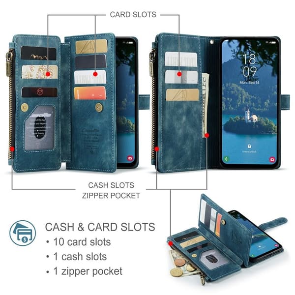 CASEME Konstläder Plånboksfodral för Samsung Galaxy A36 5G med rem - Blå