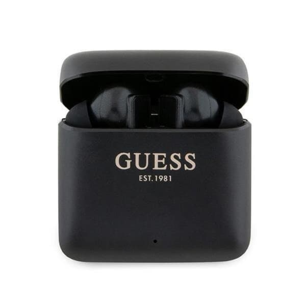 Guess TWS Bluetooth In-Ear-høretelefoner + Dock med trykt logo Sort Black