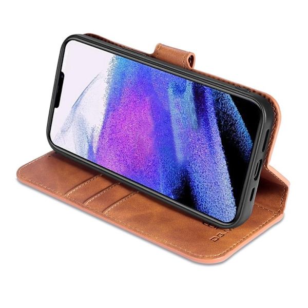 DG.MING iPhone 14 Pro Max Konstläder Plånboksfodral Retro Stil Magnetisk Brun