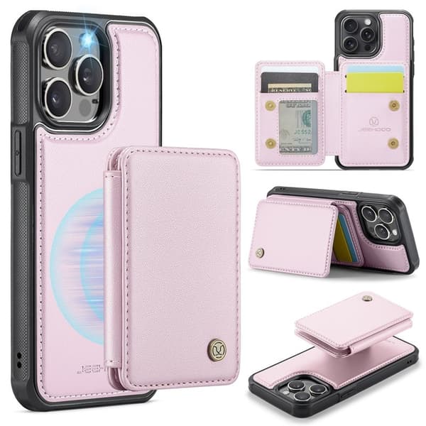 JEEHOOD J05 Mobilskal till iPhone 14 Pro Max Läder med Kortfack - Rosa