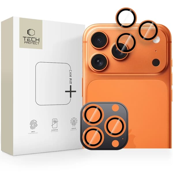 Tech-Protect iPhone 17 Pro/17 Pro Max Härdat Glas Kameraskydd Orange