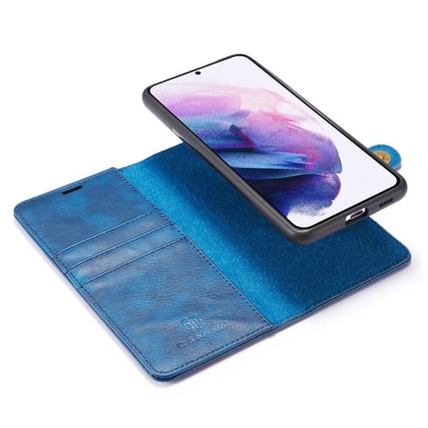 DG.MING Samsung Galaxy S21 4G/5G Plånboksfodral Äkta Läder 2-i-1 Blå