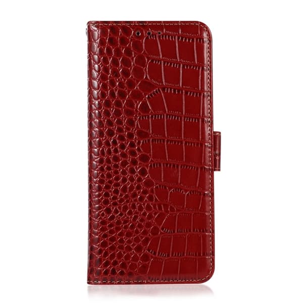 iPhone 17 Plånboksfodral Äkta Läder Crocodile - Röd Röd