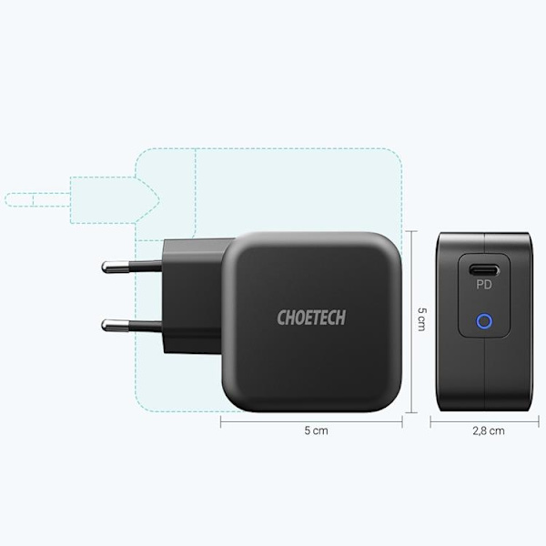 Choetech Väggladdare 61W GaN USB-C - Svart Svart
