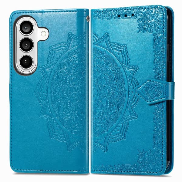 Plånboksfodral för Samsung Galaxy S26 Plus Mandala Blommor Konstläder - Blå