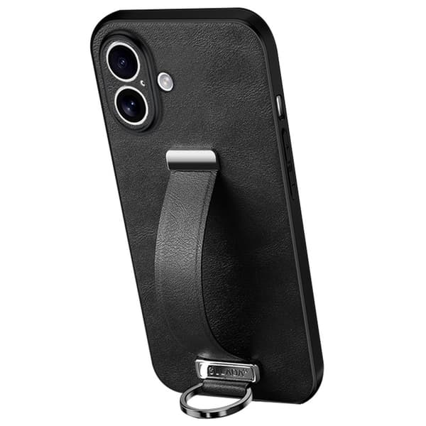 SULADA Mobilskal till iPhone 16 Plus med Handledsrem och Ställ - Läder Svart