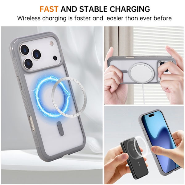 Mobilskal till iPhone 17 Pro MagSafe TPU+PC Transparent - Grå Grå