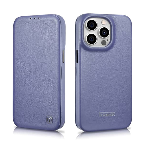 iCarer iPhone 14 Pro Max Plånboksfodral MagSafe CE Äkta Läder Lila