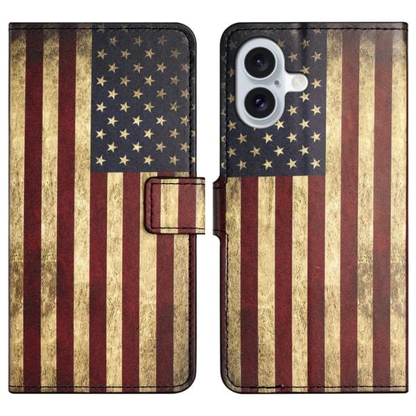 iPhone 17 Konstläder Plånboksfodral Pattern Print - Den Amerikanska Flaggan Blå