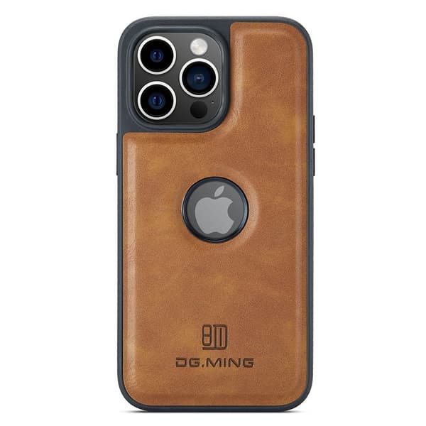 DG.MING Mobilskal till iPhone 15 Logo View Anti-Drop PU Läder - Brun
