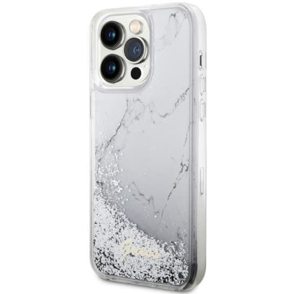 Guess iPhone 14 Pro Max -puhelinkuori Liquid Glitter Marble - Valkoinen Vit