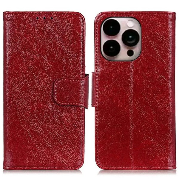 iPhone 14 Pro Max Plånboksfodral Nappa Teture - Röd