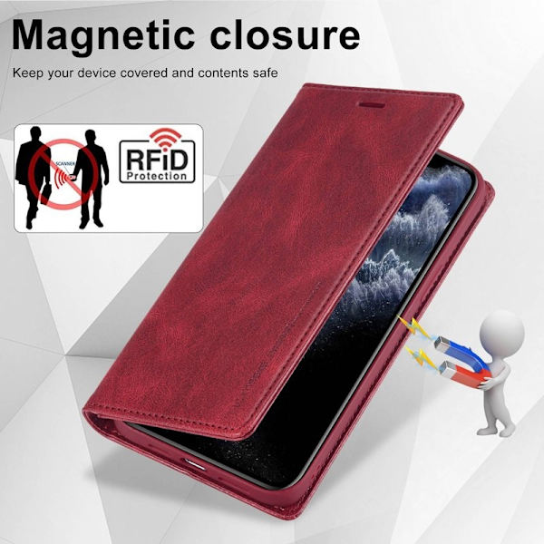 LC.IMEEKE iPhone 11 Pro Max Plånboksfodral Konstläder - Röd