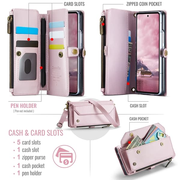 CASEME Galaxy Z Fold 7 Plånboksfodral Med Remmar - Rosa Rosa