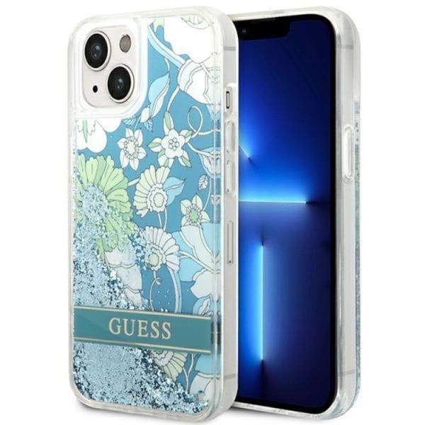 GUESS iPhone 14 Plus Kuori Flower Liquid Glitter - Vihreä