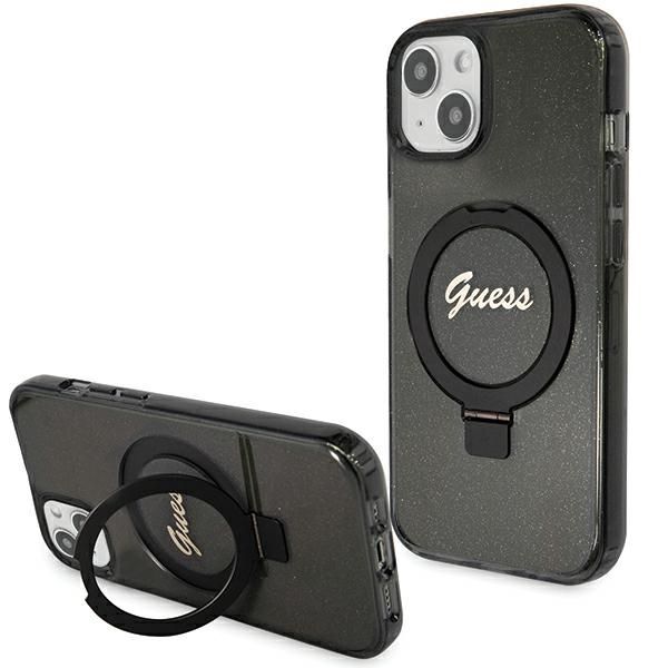 Guess telefontaske til iPhone 13/14/15 MagSafe Ringstativ Script Glitter