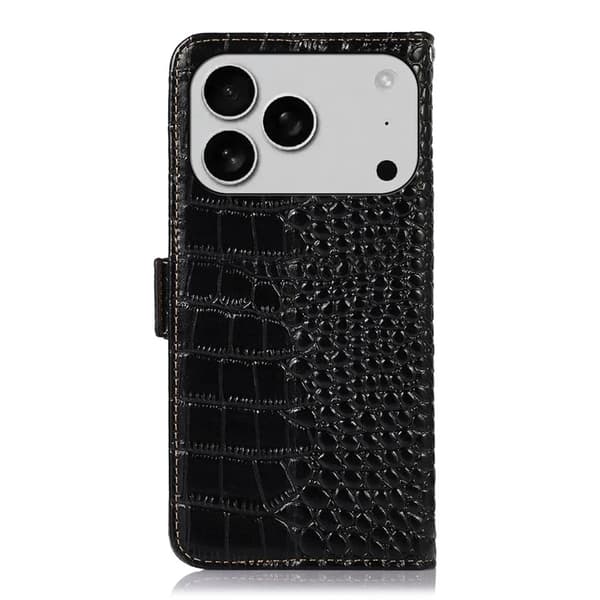iPhone 17 Pro Max Plånboksfodral Äkta läder Crocodile Svart