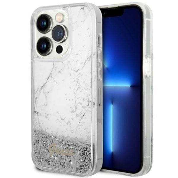 Guess Mobilskal till iPhone 14 Pro Liquid Glitter Marble - Vit Vit